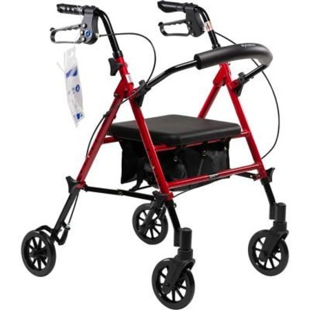 DYNAREX Dynarex DynaGo Flex Rollator W/ Adjustable Seat Height & Detachable Caster, Red 10204